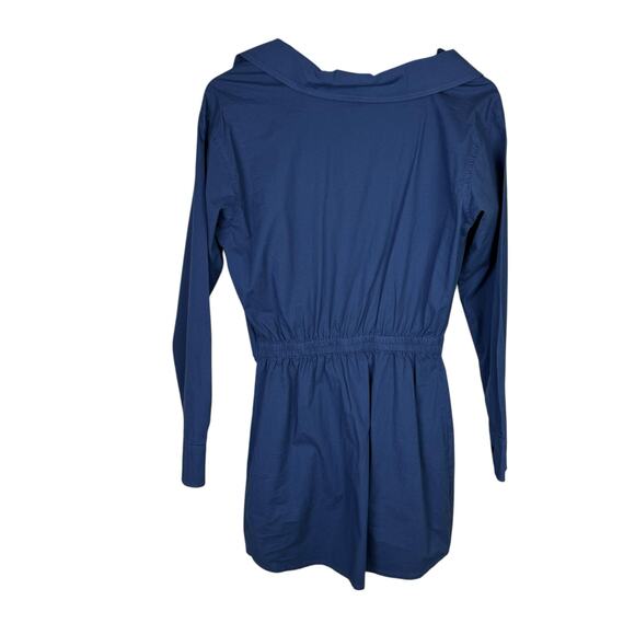Monrow Navy Stretch Poplin Cotton Blend Button Up Long Sleeve Mini Shirt Dress - Picture 11 of 14